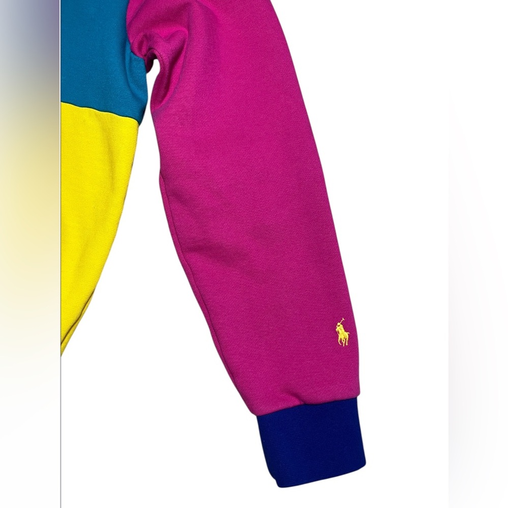 Polo Ralph Lauren Color Block Pink Blue Yellow Hoodie Hoody Youth Xl/Men's M - Picture 5 of 7